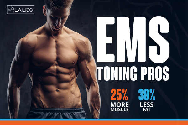 Graphic of man with toned body showing the benefits of LA-EMS Body Sculpting Sutton in Ashfield treatment