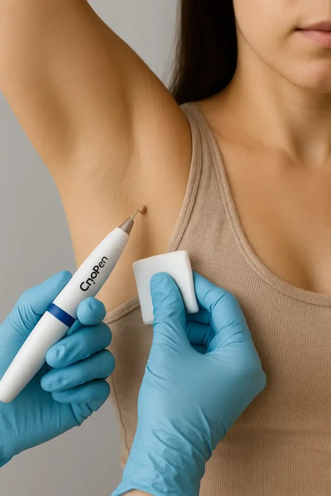 woman having cryopen to remove underarm skin tags Sutton in Ashfield