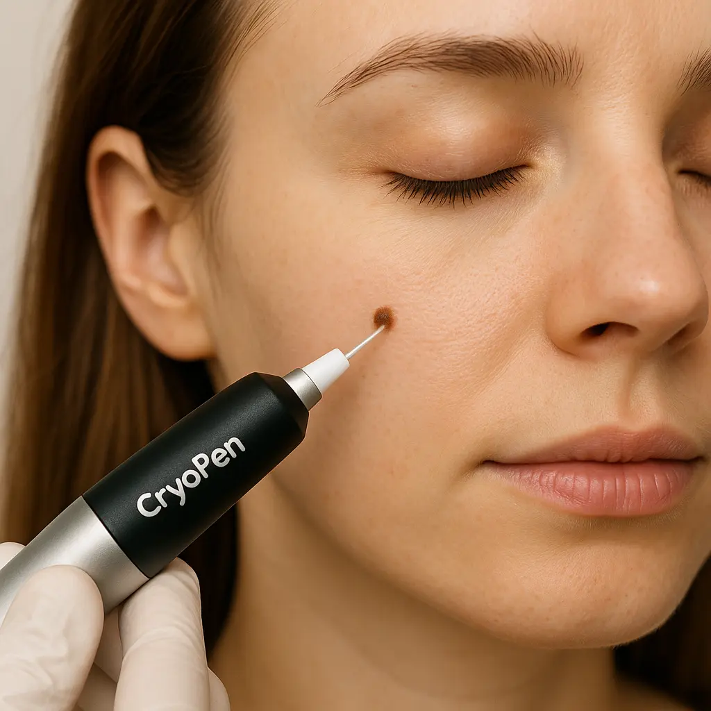 woman receiving facial mole removal Sutton in Ashfield using cryopen 